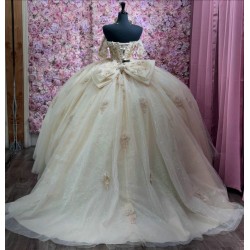 Off Shoulder Nudu Quinceanera Dress Ball Gown Lace Applique Sweet 16 Vestidos De XV 15 Anos