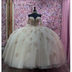 Off Shoulder Nudu Quinceanera Dress Ball Gown Lace Applique Sweet 16 Vestidos De XV 15 Anos