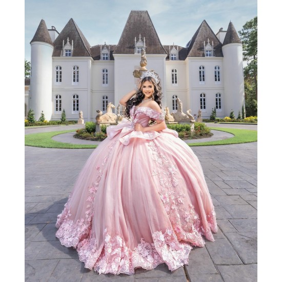 Off Shoulder Pink Quince Dress Crystal V Neck Vestidos De 15 Anos With 3D Flowers