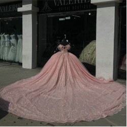 Off Shoulder Pink Quinceanera Dress 2024 Vestidos De Baile Floral Appliques Cocktail Ball Gown