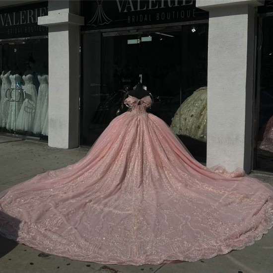 Off Shoulder Pink Quinceanera Dress 2024 Vestidos De Baile Floral Appliques Cocktail Ball Gown