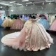 Off Shoulder Pink Quinceanera Dress Beading Vestidos De 15 Anos Sequin Instagram Gowns Lace Appliques Princess Dress With Cathedral Train