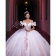 Off Shoulder Quince Dress Pink Vestidos De 15 Anos Sweetheart Neck Birthday Party Dress With Flowers