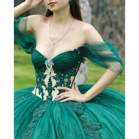 Sweetheart Neck Off Shoulder Quinceanera Dress Green Sweet 15 Gowns Sweetheart Neck Vestidos De 15 Anos