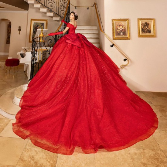 Off Shoulder Red Quinceanera Dress Birthday Party Gowns Sequin V Neck Vestidos De 15 Anos With Bow