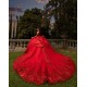 Off Shoulder Red Quinceanera Dress Sequin Vestidos De 15 Anos Square Collar Sweet 15 Gowns With Bow