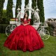 Off Shoulder Red Quinceanera Dresses Lace Applique Prom Dress Ball Gowns for Sweet 16 Party