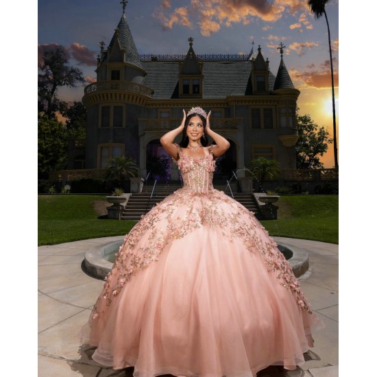 Off Shoulder Rose Gold Quince Dress Sweetheart Neck Vestidos De 15 Anos Sequin Birthday Party Dress With 3D Flowers