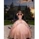 Off Shoulder Rose Gold Quince Dress Sweetheart Neck Vestidos De 15 Anos Sequin Birthday Party Dress With 3D Flowers