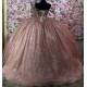 Off Shoulder Rose Gold Quinceanera Dress for Women Sweetheart Neck Crystal Evening Party Gown Sweet 15 Gown