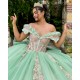 Off Shoulder Sage Green Ballgown Floral Appliques Quinceanera Dress 2024 Vestidos De 15 Anos