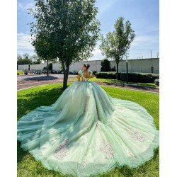 Off Shoulder Sage Green Quinceanera Dress 2024 Sweetheart Neck Prom Dresses Vestidos De 16 Party Gowns