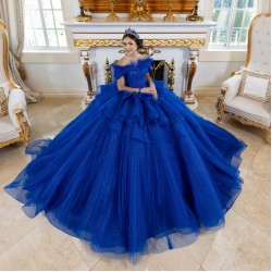 Off Shoulder Tiered Blue Quinceanera Dress Birthday Party Gowns Sequin Sweetheart Neck Vestidos De 15 Anos