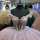 Off Shoulder Vestidos De 15 Anos Crystal Pink Quinceanera Dress Lace Appliques Sweetheart Neck Sheer Bodice Tailor Made Women Clothing