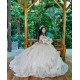 Off Shoulder Vestidos De 15 Anos Sequin Champagne Quinceanera Dress Lace Appliques Sweetheart Neck Princess Dress With Bow