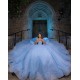 Pearl Sequin Blue Quinceanera Dress Off Shoulder Girl Women Dress Sweetheart Neck Vestidos De 15 Anos With Bow