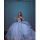 Pearl Sequin Blue Quinceanera Dress Off Shoulder Girl Women Dress Sweetheart Neck Vestidos De 15 Anos With Bow