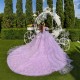 Princess Lavender Quinceanera Dresses Off Shoulder Ball Gown Glitter Appliques Lace Beads Tull Sweet 15th Dress