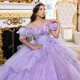 Princess Lavender Quinceanera Dresses Off Shoulder Ball Gown Glitter Appliques Lace Beads Tull Sweet 15th Dress