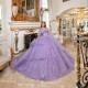 Princess Lavender Quinceanera Dresses Off Shoulder Ball Gown Glitter Appliques Lace Beads Tull Sweet 15th Dress