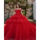 Red Quinceanera Dresses Sweetheart Neck Off Shoulder 2024 Ball Gown Princess Dress Tiered Vestidos De 15 Anos