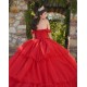 Red Quinceanera Dresses Sweetheart Neck Off Shoulder 2024 Ball Gown Princess Dress Tiered Vestidos De 15 Anos