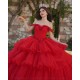 Red Quinceanera Dresses Sweetheart Neck Off Shoulder 2024 Ball Gown Princess Dress Tiered Vestidos De 15 Anos