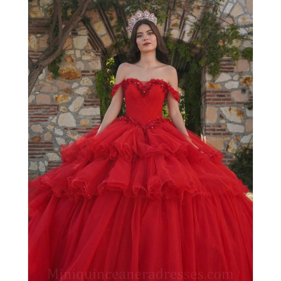 Red Quinceanera Dresses Sweetheart Neck Off Shoulder 2024 Ball Gown Princess Dress Tiered Vestidos De 15 Anos