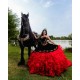 Ruffled Red On Black Quince Dresses Sleeveless Birthday Party Dress Lace Appliques Vestidos De 15 Anos Sweetheart Neck 2024 Instagram Gowns