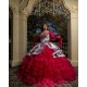 Ruffled Red Quinceanera Dress Lace Appliques Sweet 15 Gowns Off Shoulder Wear Pageant Sweetheart Neck 2024 Instagram Gowns