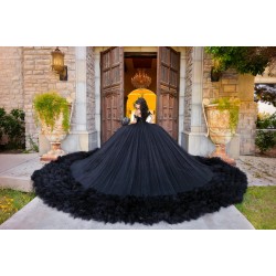 Ruffled Quinceanera Dress Sweetheart Neck Black Vestidos De 15 Anos Off Shoulder Crystal Sweet 15 Gowns