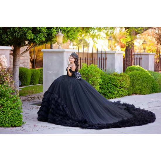 Ruffled Quinceanera Dress Sweetheart Neck Black Vestidos De 15 Anos Off Shoulder Crystal Sweet 15 Gowns