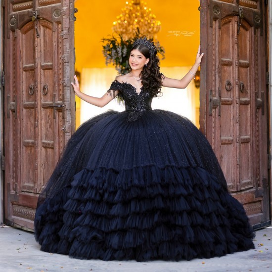 Ruffled Quinceanera Dress Sweetheart Neck Black Vestidos De 15 Anos Off Shoulder Crystal Sweet 15 Gowns