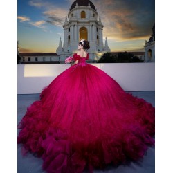 Ruffled Red Quinceanera Dress Sequin Sweetheart Neck Vestidos De 15 Anos Off Shoulder Instagram Gown