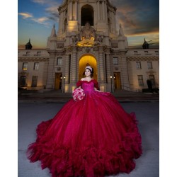 Ruffled Red Quinceanera Dress Sequin Sweetheart Neck Vestidos De 15 Anos Off Shoulder Instagram Gown