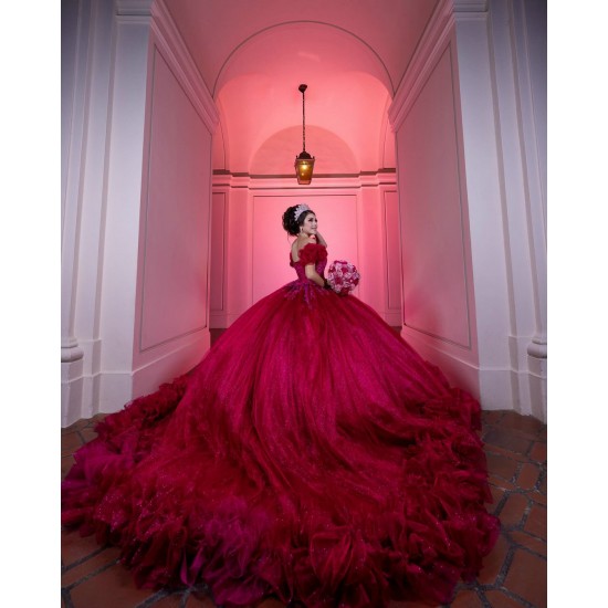 Ruffled Red Quinceanera Dress Sequin Sweetheart Neck Vestidos De 15 Anos Off Shoulder Instagram Gown