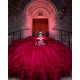 Ruffled Red Quinceanera Dress Sequin Sweetheart Neck Vestidos De 15 Anos Off Shoulder Instagram Gown