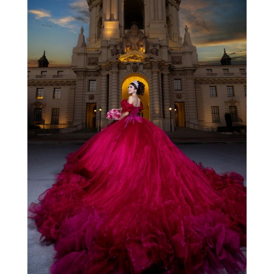 Ruffled Red Quinceanera Dress Sequin Sweetheart Neck Vestidos De 15 Anos Off Shoulder Instagram Gown