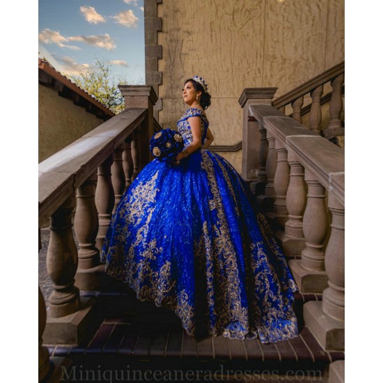 Sequin Blue Quince Dress Off Shoulder Vestidos De 15 Anos Sweetheart Neck Instagram Gowns Lace Appliques Birthday Party Dress