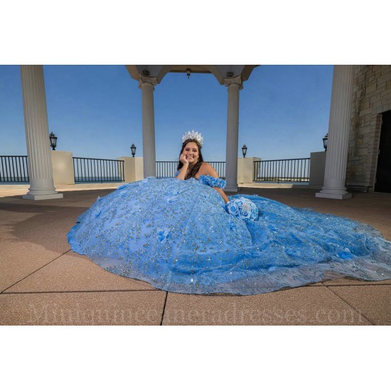 Sequin Sky Blue Quinceanera Dress Lace Appliques Sweet 15 Gowns Off Shoulder Vestidos De 15 Anos Sweetheart  Neck 2024 Instagram Gowns