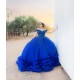 Sequin Top Ruffled Royal Blue Quinceanera Dresses Off The Shoulder Sweet 15 Dresses