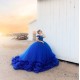 Sequin Top Ruffled Royal Blue Quinceanera Dresses Off The Shoulder Sweet 15 Dresses