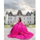 Sequin Off Shoulder Fuchsia Quince Dress Sweetheart Neck Vestidos De 15 Anos With Bow