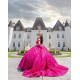 Sequin Off Shoulder Fuchsia Quince Dress Sweetheart Neck Vestidos De 15 Anos With Bow