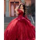 Sequin Red Quinceanera Dress Off Shoulder Girl Women Dress Sweetheart Neck Vestidos De 15 Anos With Bow