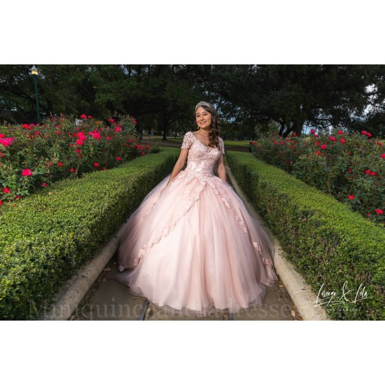 Short Sleeve Instagram Gowns Pink Quince Dress Vestidos De 15 Anos Lace Appliques Sweetheart Neck Birthday Party Dresses