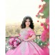 Short Sleeve Pink Quinceanera Dresses Appliques Crystals Beading Sequins Sweet 16 Dresses Ball Gown Customized