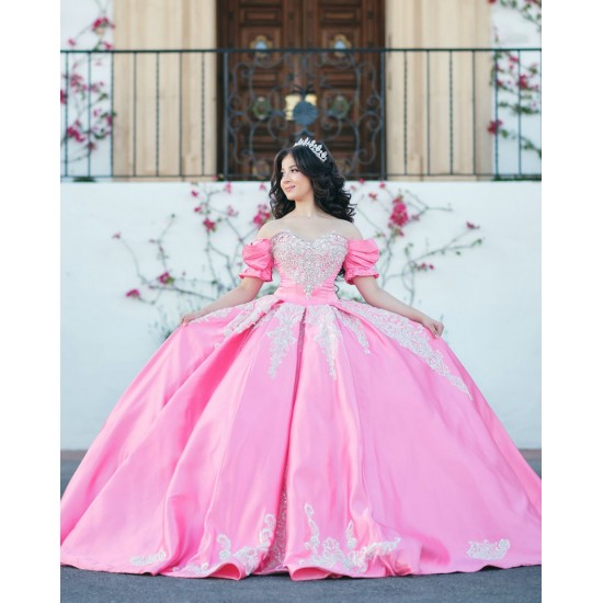 Short Sleeve Pink Quinceanera Dresses Appliques Crystals Beading Sequins Sweet 16 Dresses Ball Gown Customized