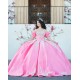 Short Sleeve Pink Quinceanera Dresses Appliques Crystals Beading Sequins Sweet 16 Dresses Ball Gown Customized