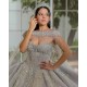 Silver Quinceanera Dress Shiny Crystal Vestidos De 15 Anos With Cape